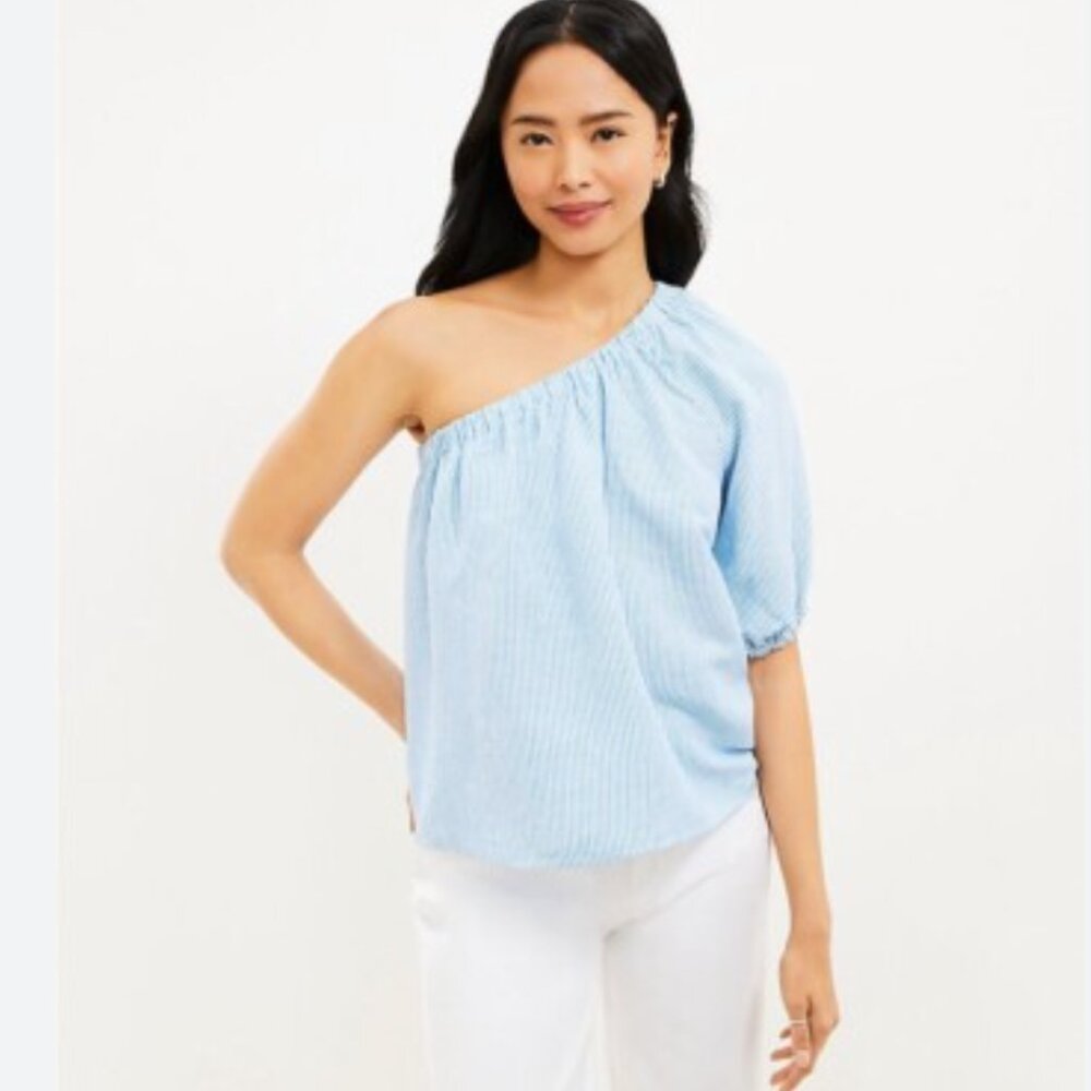 ✨ Ann Taylor LOFT‎ One-Shoulder Striped Top - New ✨